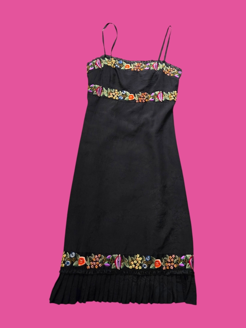 Black Slip Dress with Colorful Floral Embroidery